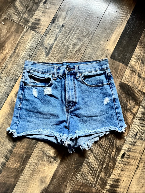 Denim Collab Pants - Frayed Hem Light Blue Denim Jean Shorts